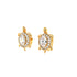 Rose gold filled huggie earrings featuring delightful turtle charms adorned with zirconia stones at the center and along the shells, displayed against a white background.